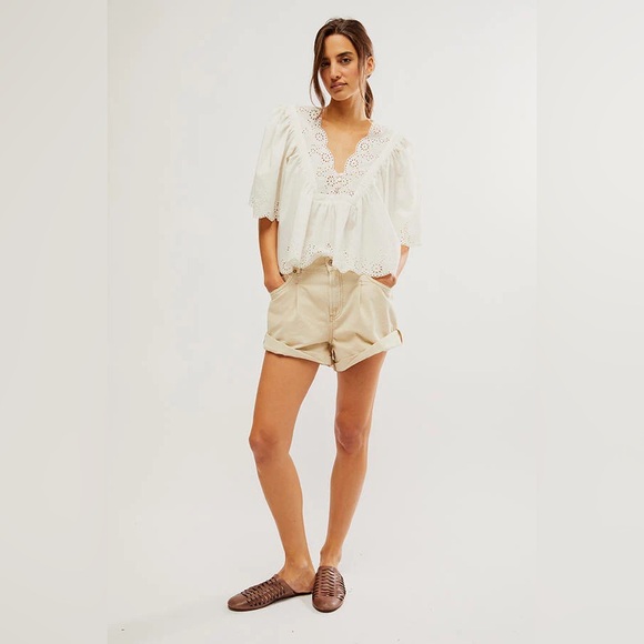 🌻🆕FREE PEOPLE Costa Eyelet Top-Bright White-Size Medium - Picture 8 of 16